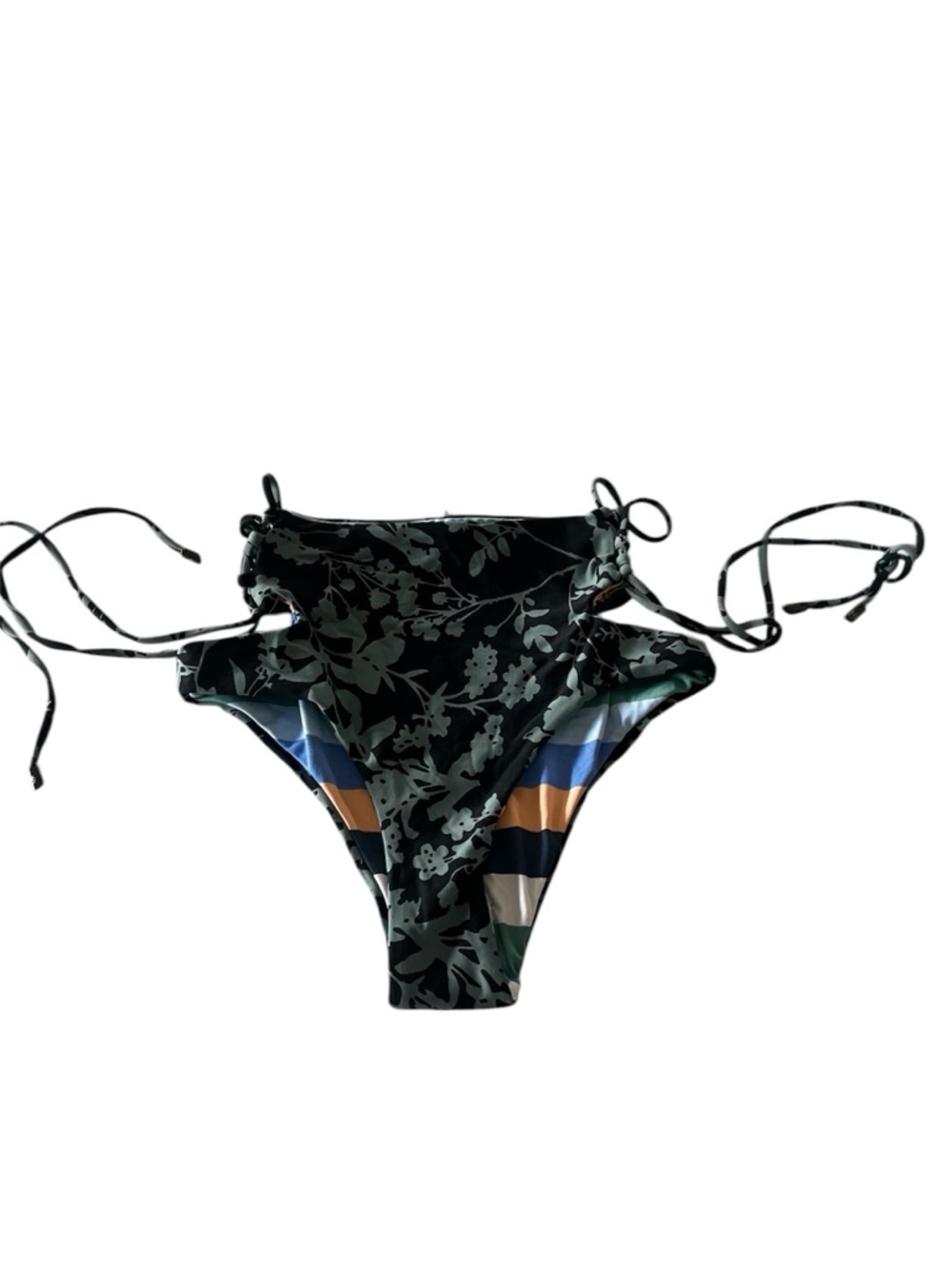 Maaji Floral & Striped Tie-Side Bikini Bottoms Size Small